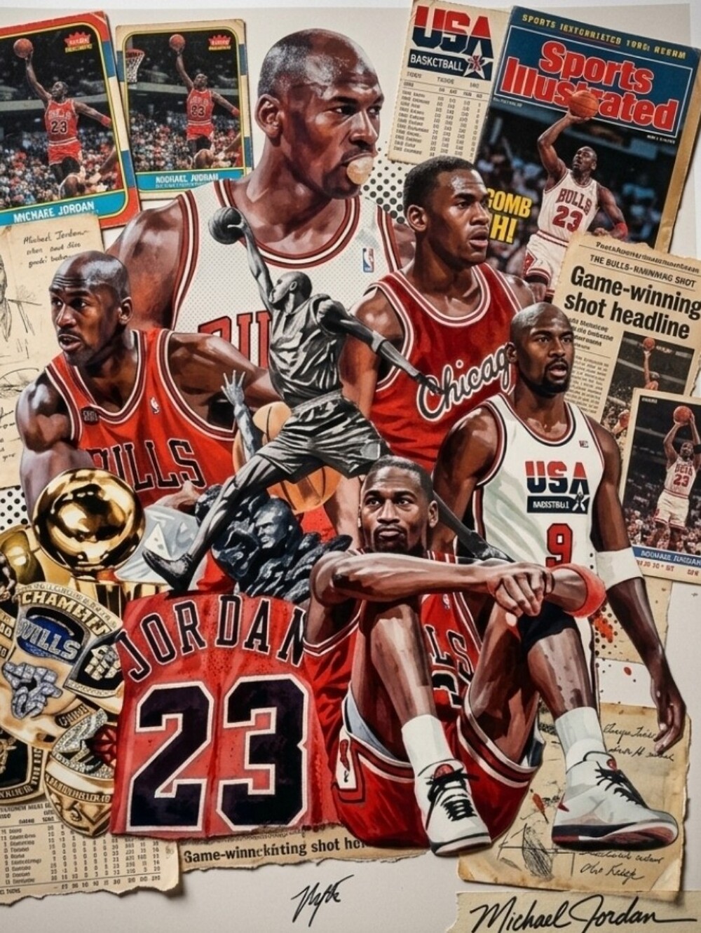 MICHAEL JORDAN BULLS RETRO 8.5x11 ULTRA PREMIUM GLOSSY COLOR ART ORIGINAL POSTER